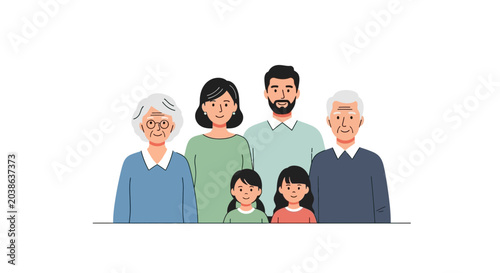 Foto Three generation family portrait illustration with grandparents parents and children