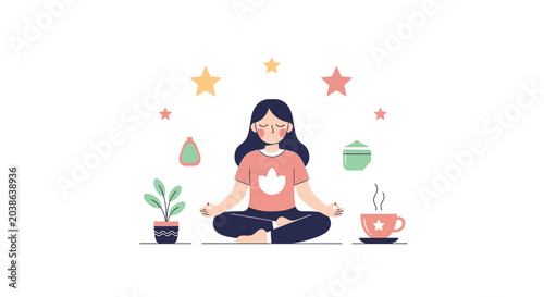 Tableau sur toile Young woman practicing yoga and meditation for mental health and mindfulness