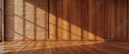 Hardwood wall with brick ar...