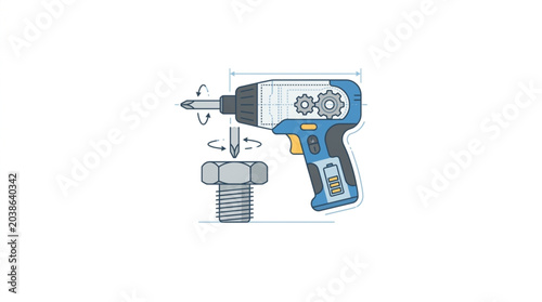 Fotografia Electric impact driver and bolt with nut illustration.