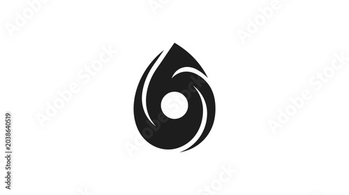 Tableau sur toile Water drop icon incorporates a stylized spiral pattern within its fluid shape on a stark white background