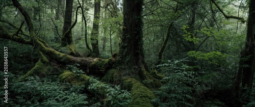 Dense mossy forest environm...