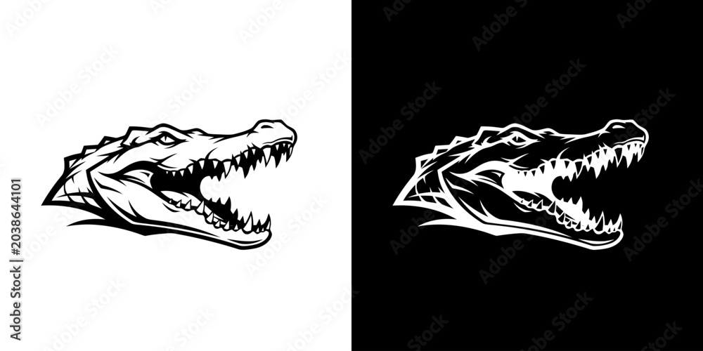 Naklejka premium Striking Alligator Head Illustration - A Bold Black and White Design.