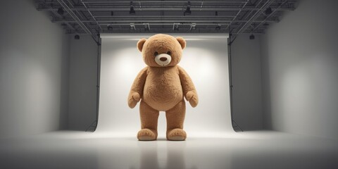 Enormous teddy bear used as prop in commercial photography studio
