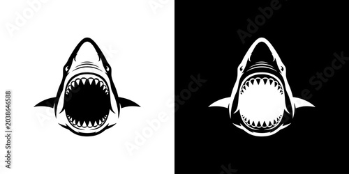 Striking Shark Head Illustration - Black and White Contrast.