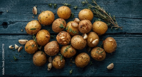 Flat lay of roasted potatoe...