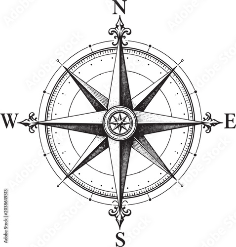 Foto Vintage Compass Rose Nautical Vector Illustration