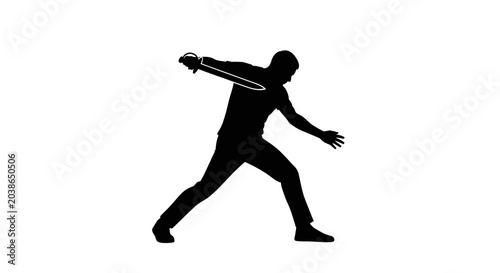 Photos Silhouette of a man wielding a sword in a dynamic pose, isolated on white backgr