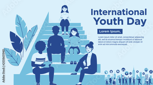 Celebrating International Youth Day A Diverse Group of Young People Gather on Steps Representing Community Growth And Opportunity Diverse Generations Connect Through Shared Experiences And