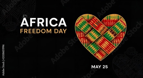 Colorful Africa Freedom Day Heart Celebration with Traditional Pattern and Date