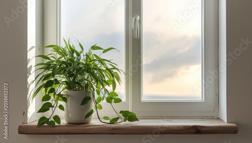 Green houseplant resting on...