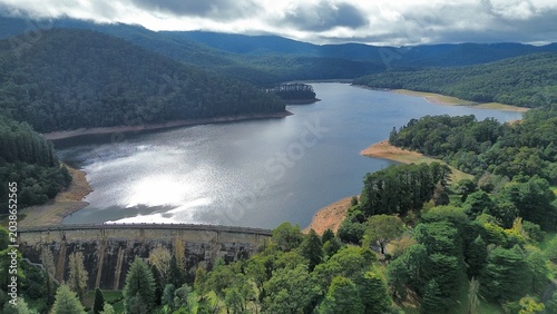 Картината върху платно Maroondah dam reservoir and surrounding yarra ranges forest