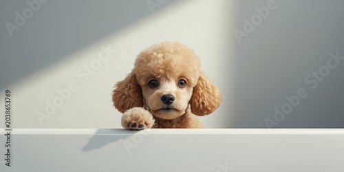 Curious apricot poodle pet ...