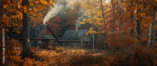 Cozy cabins nestled in a pe...