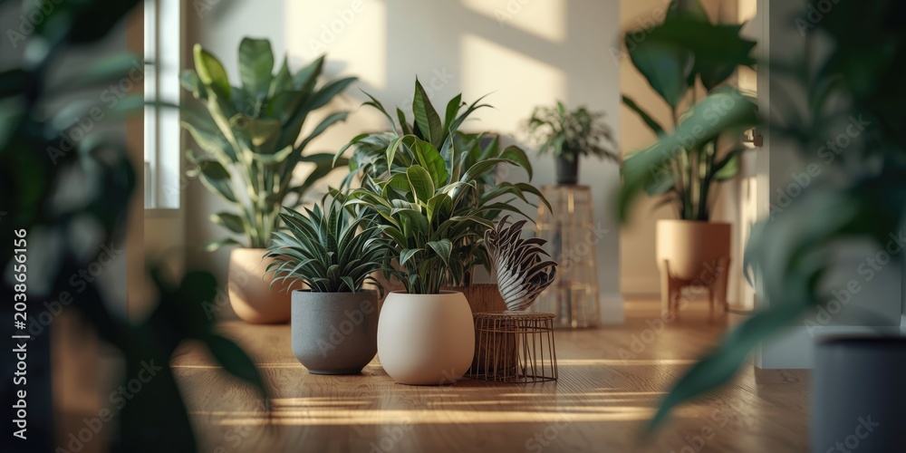 Fototapeta premium Creative interior spaces utilizing decorative potted plant themes
