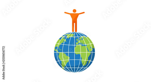 Schilderij op canvas Person standing on top of the world globe icon