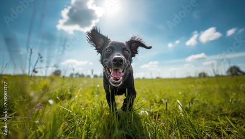 energetic black dog enjoyin...