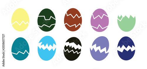 Bild auf Leinwand Cracked Easter Eggs in Assorted Colors: A collection of vibrantly colored Easter eggs, some whole and some cracked open, hinting at renewal and celebration