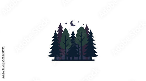 Foto Dark Evergreen Forest Silhouette Under Moonlit Night Sky.