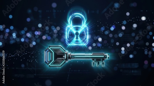 Glowing digital key and padlock for secure access