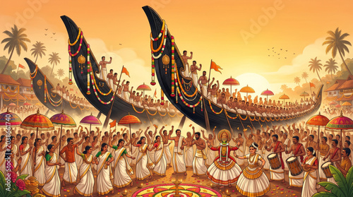 Vibrant Onam Boat Race Festival with Traditional Kerala Performers and Grand Cultural Celebration