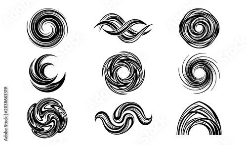 Obraz na płótnie Abstract spiral swirls collection with decorative line art cyclone and ocean wav
