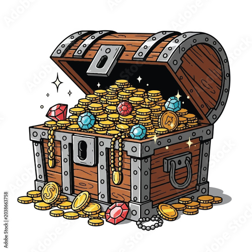 Treasure chest filled with gold coins.
