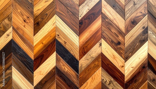 Rustic Chevron Wood Flooring Pattern with Varied Tones.