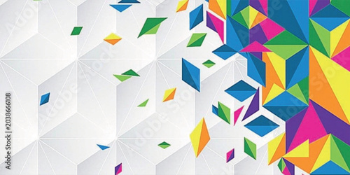 Obraz na płótnie Modern vibrant polygon elements shattering on minimalist white geometric backgro