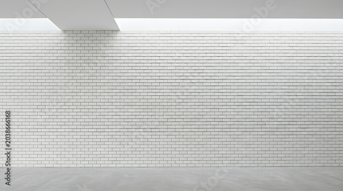 Minimalist White Brick Wall Interior with Polished Concrete Floor and Modern Architectural Ceiling Clean Industrial Studio Space for Design Mockups