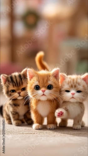 Tiny cute kittens walking together indoors with warm cozy lighting adorable pet video.