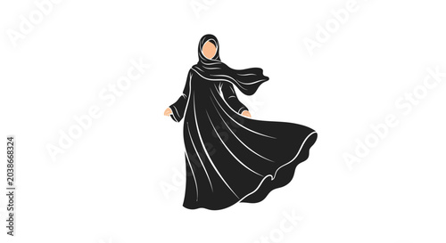 Photos Elegant Muslim Woman Wearing Black Abaya with Flowing Fabric.