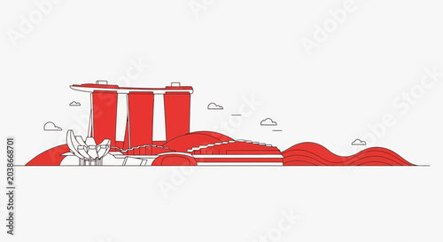 Minimalist Red and White Singapore Skyline Illustration
