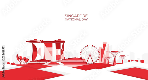 Singapore National Day Skyline Illustration