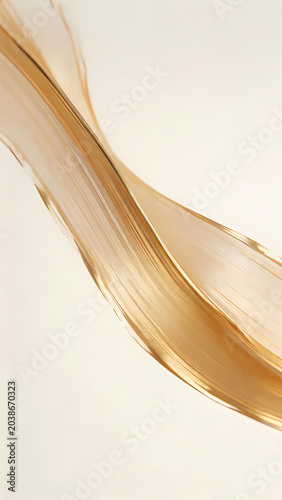 Flowing golden ribbon on beige background