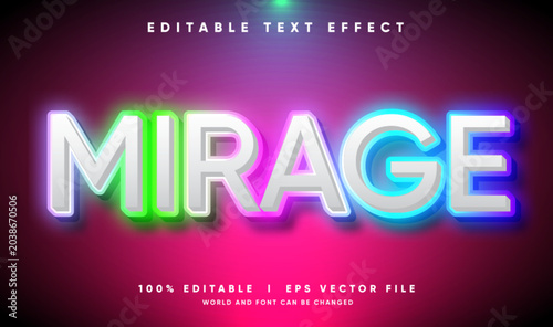 Fotografi Editable mirage 3d text effect template with modern style and multi color glowin
