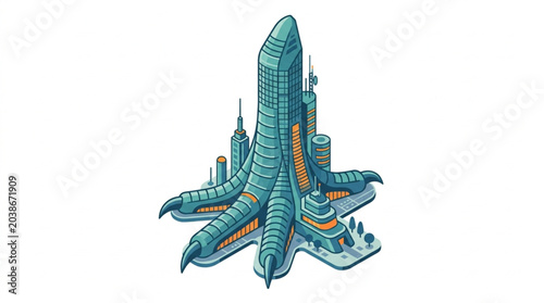 Photos Futuristic City Skyline Octopus Building.