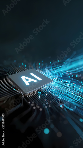 Ai chip with glowing circuitry