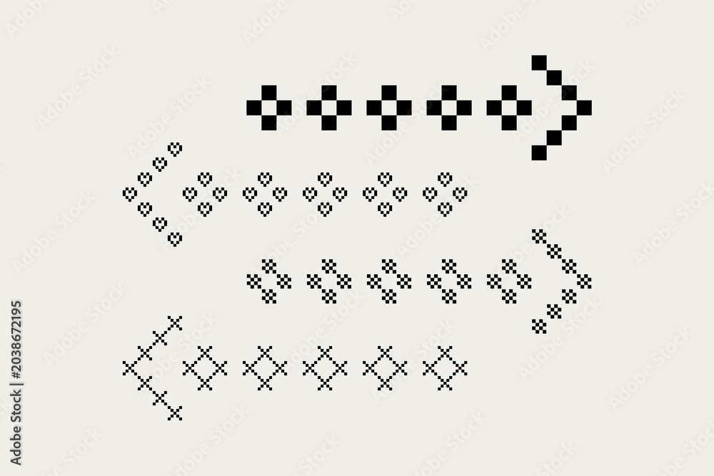 Fototapeta premium Pixel Art Arrow Set Bitmap Directional Elements Collection