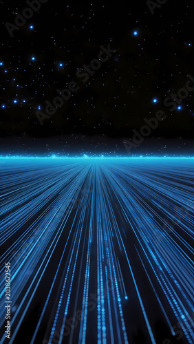 Starry night sky with blue light beams