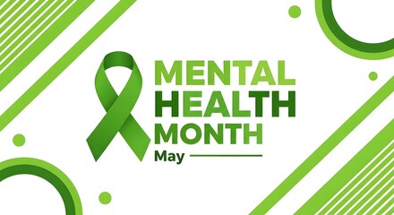 Mental health month awareness green ribbon symbol for mental health day