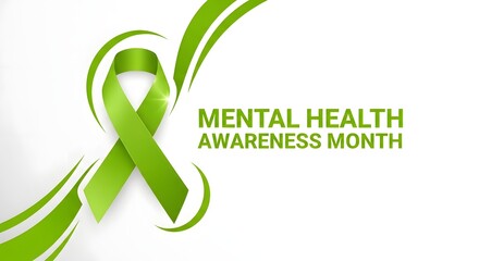 Mental health awareness month green ribbon symbol for world mental health day