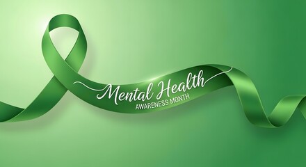 Mental health awareness month green ribbon symbol for world mental health day