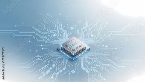 Futuristic chip with glowing circuit lines