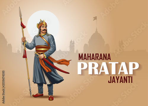 Maharana Pratap Jayanti Background With Great Warrior Maharana Pratap Singh , Vector Illustration Design.