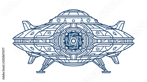 Bild auf Leinwand Futuristic alien spaceship with glowing engine and intricate details