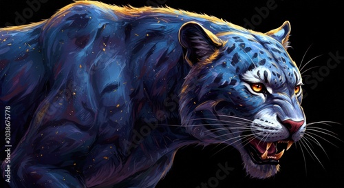 Powerful blue tiger head closeup.