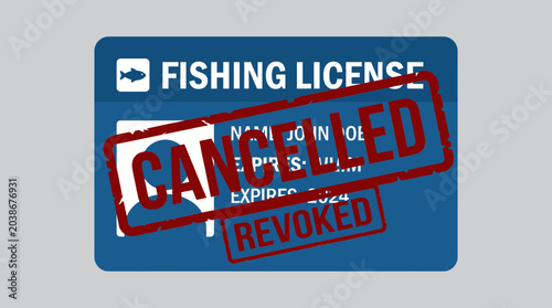 Photos Fishing License Revoked and Stamped as Cancelled