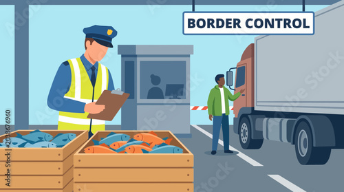 Photos Customs Officer Inspecting Seafood Shipment at Border Control