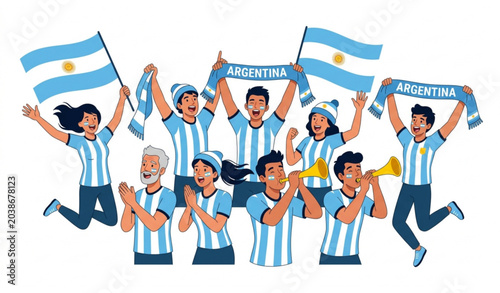 Foto Argentina Soccer Fans Celebration Vector with National Team Supporters and Flags
